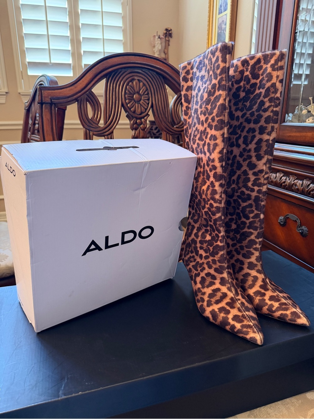 ALDO Leopard Print Over-The-Knee Pointed Toe Boots - Brown & Black